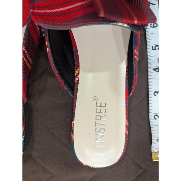 Pretty pointy toe red tartan plaid mule slides w/ bow detailing by Tinstree, 10 - Picture 2 of 6